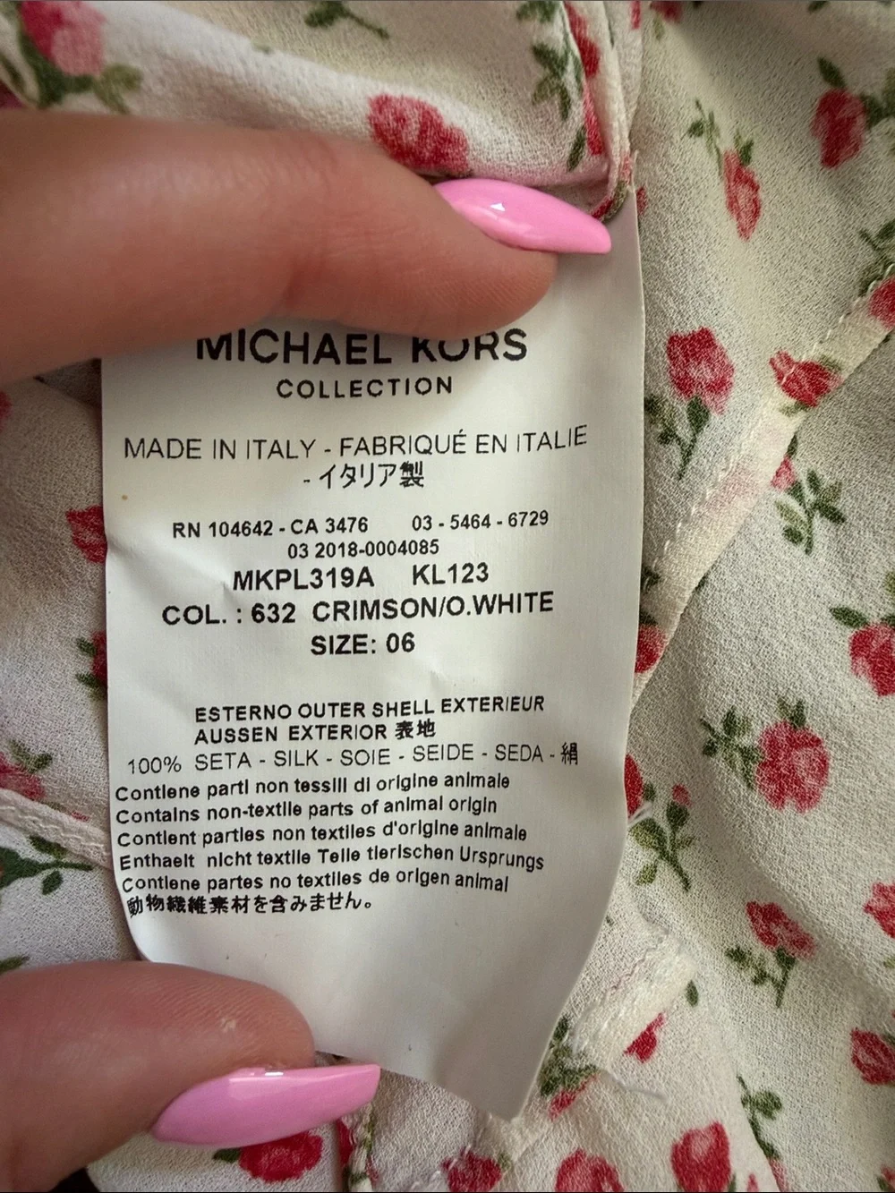 Michael Kors Collection White Button-Down Shirt with Red Floral Print